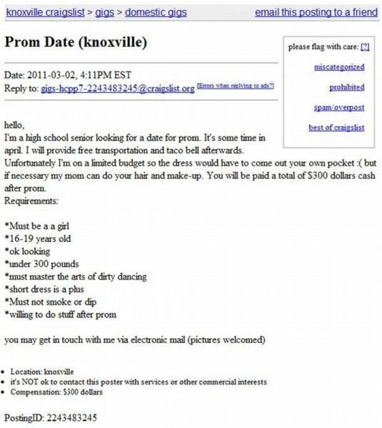 CraigsList Craigs List Prom Date